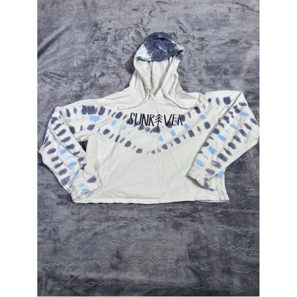 Dreamside Women's Tie Dye Crop Hoodie - White & Blue, Size Large